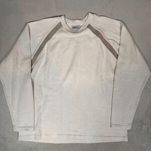 Vintage 90s Aeropostale Mens Medium Cotton Knit Sweater Cream Raglan Made in USA